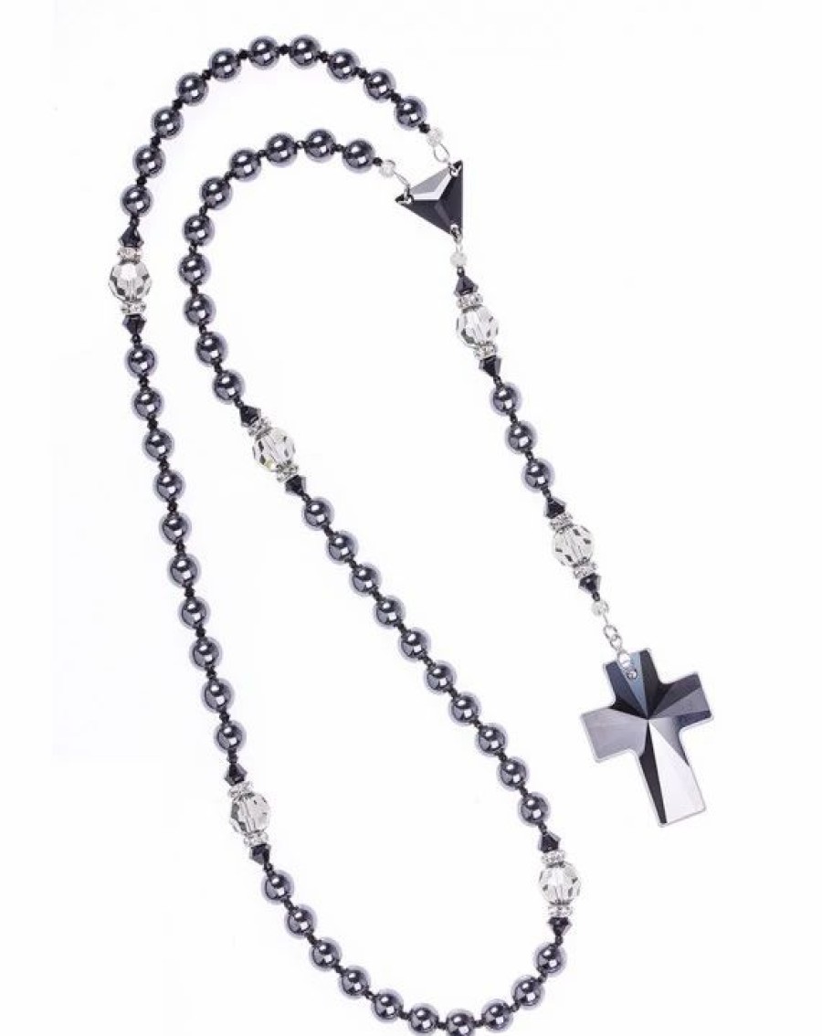 * Jet Black Crucifix, Hematite Rosary Hot