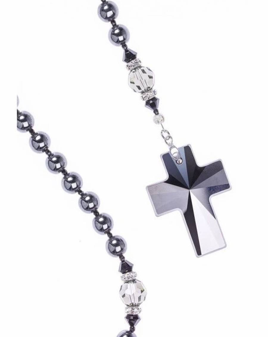 * Jet Black Crucifix, Hematite Rosary Hot