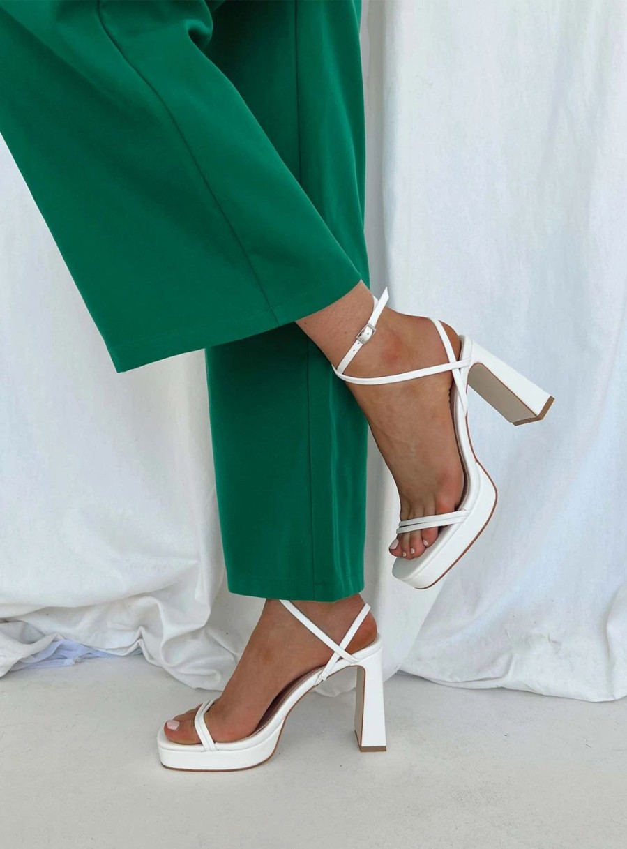 * Princess Polly Tessie Ankle Strap Heel Matte White Clearance