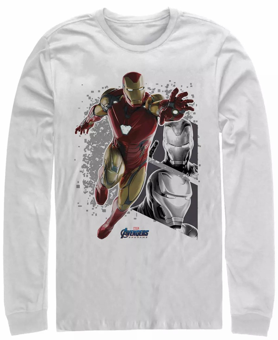 * Fifth Sun Marvel Men'S Avengers Endgame Iron Man Jump Action Pose Panels, Long Sleeve T-Shirt White Best