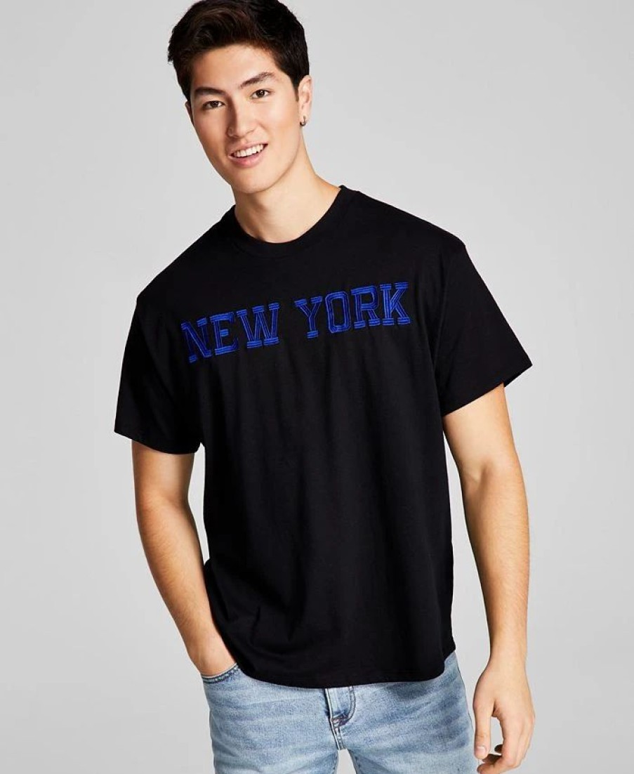 * And Now This Men'S Oversized-Fit Embroidered T-Shirt New York Clearance