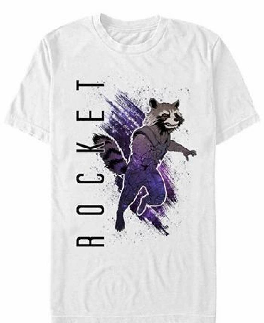 * Fifth Sun Marvel Men'S Guardians Of The Galaxy Painted Rocket Short Sleeve T-Shirt White New