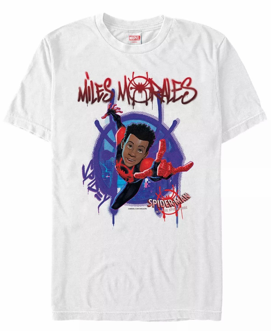 * Fifth Sun Marvel Men'S Spider-Man Into The Spiderverse Miles Morales Graffiti Logo Short Sleeve T-Shirt White Best