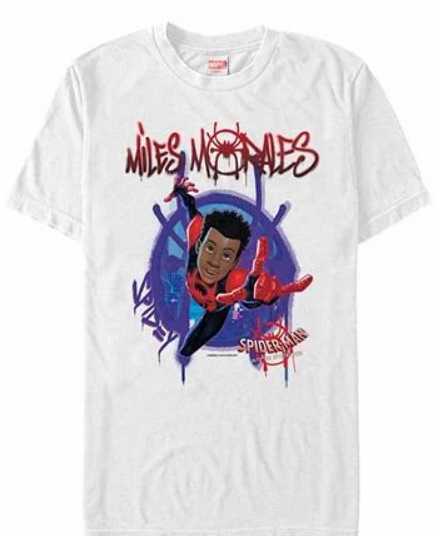 * Fifth Sun Marvel Men'S Spider-Man Into The Spiderverse Miles Morales Graffiti Logo Short Sleeve T-Shirt White Best