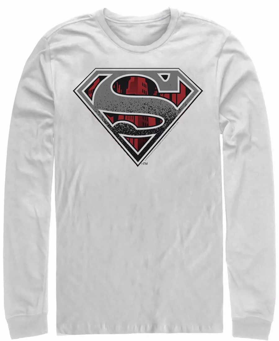 * Fifth Sun Men'S Superman Concrete Logo Long Sleeve Crew Tee White Clearance