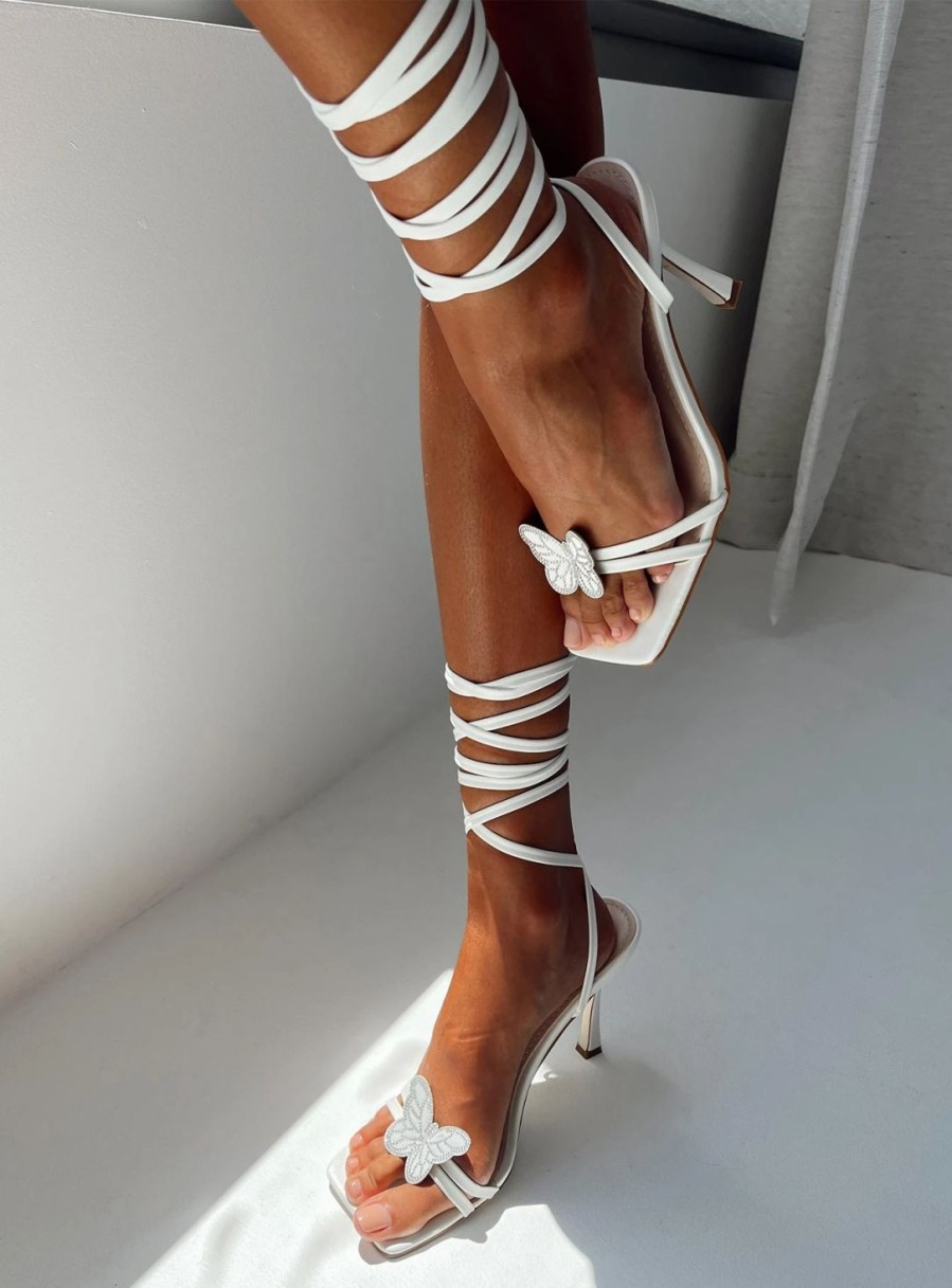 * Princess Polly Lamina Strappy Heels White New