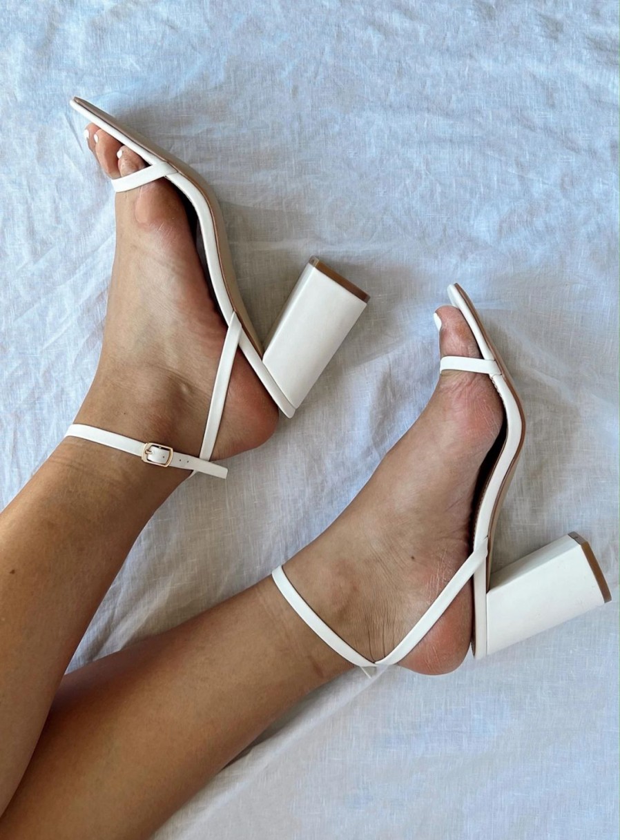 * Princess Polly Nightfall Ankle Strap Block Heels Matte White Online