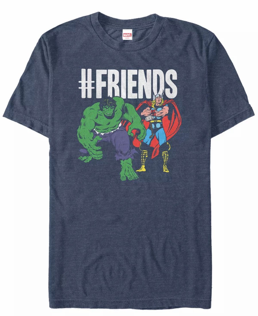 * Fifth Sun Marvel Men'S Comic Collection The Hulk And Thor We'Re Friends Short Sleeve T-Shirt Navy Heath New