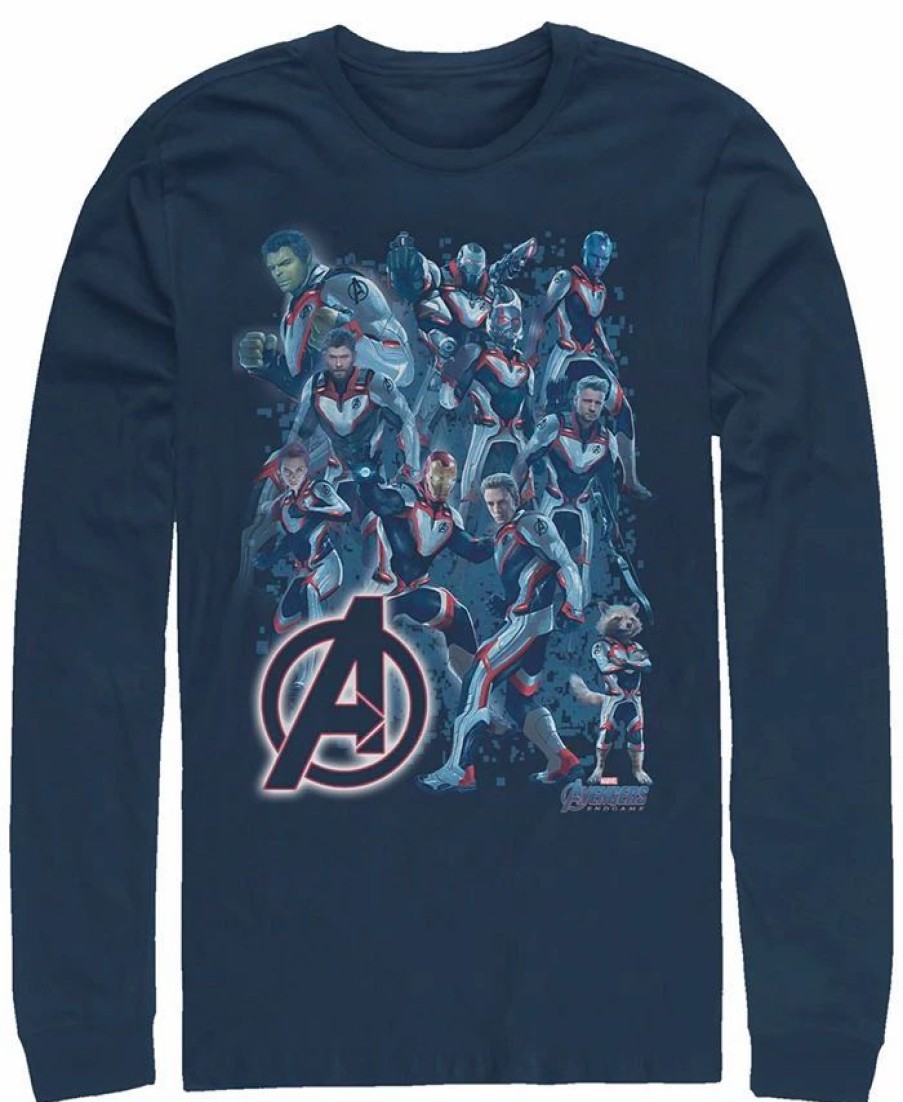 * Fifth Sun Marvel Men'S Avengers Endgame Glowing Logo Group Poster, Long Sleeve T-Shirt Navy Clearance