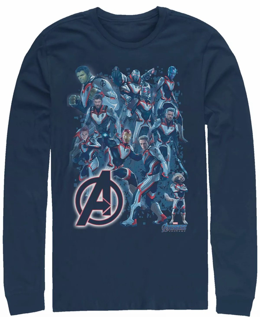 * Fifth Sun Marvel Men'S Avengers Endgame Glowing Logo Group Poster, Long Sleeve T-Shirt Navy Clearance