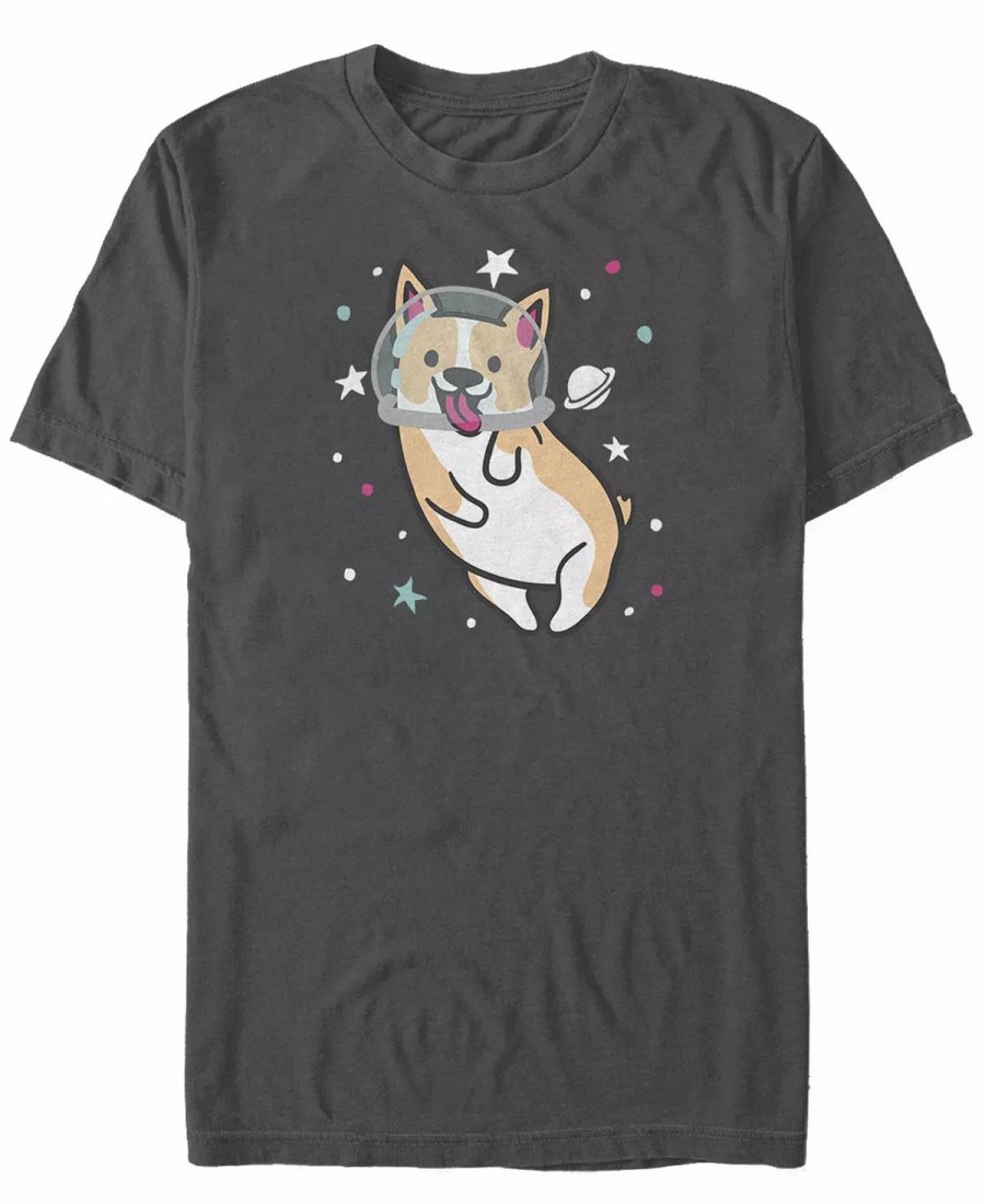 * Fifth Sun Men'S Space Corgi Short Sleeve Crew T-Shirt Charcoal Best