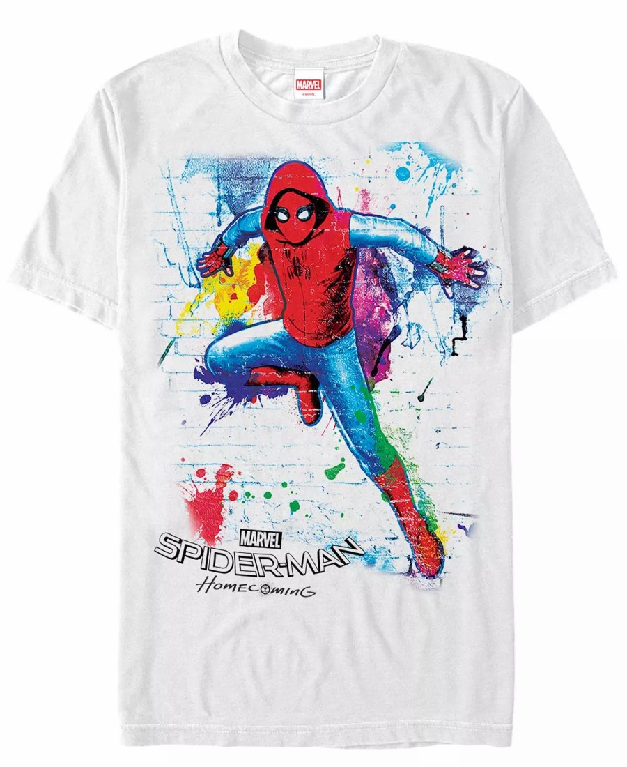 * Fifth Sun Marvel Men'S Spider-Man Homecoming Neon Painted Brick Wall Pose Short Sleeve T-Shirt White New