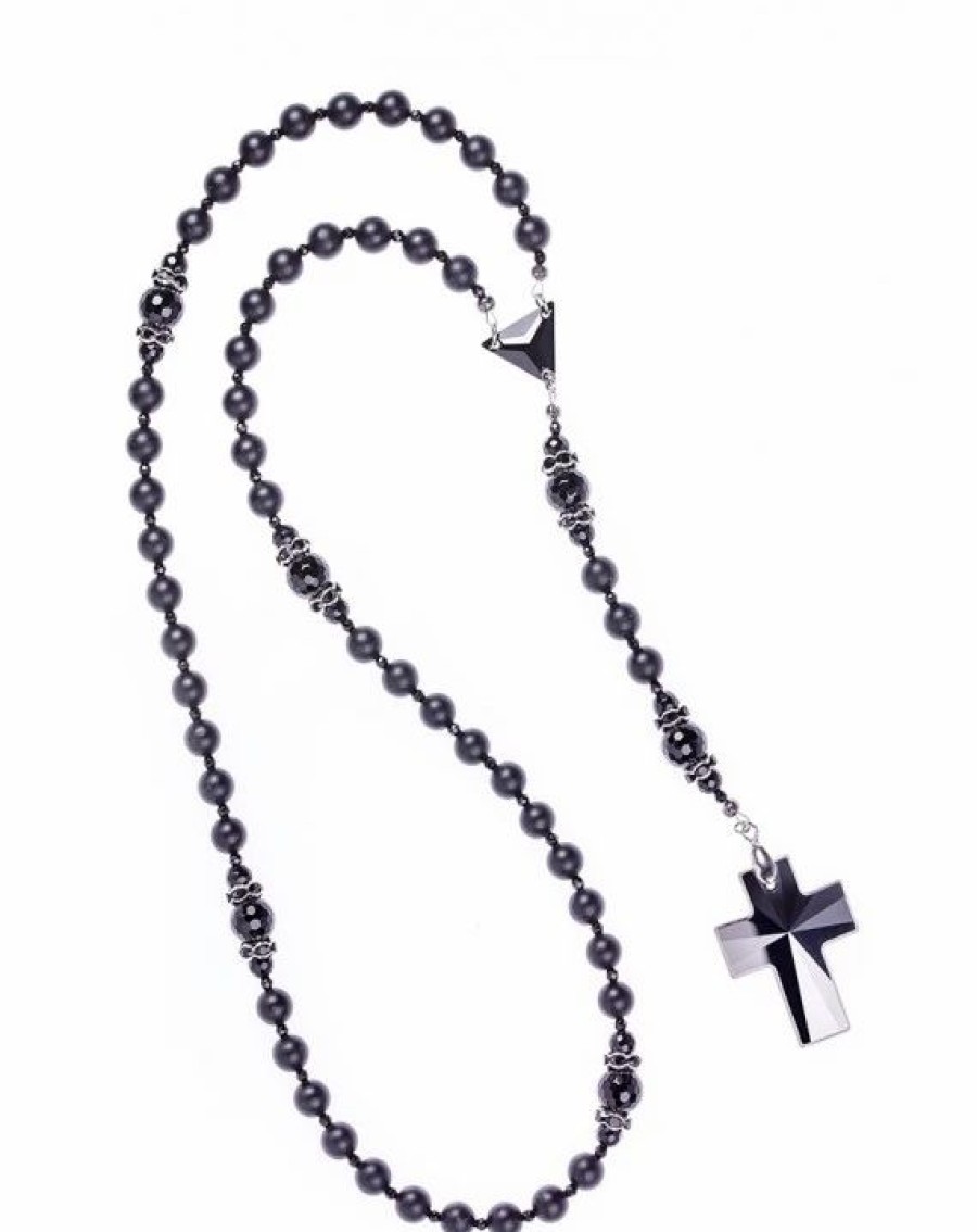 * Total Black Matte Onyx & Crucifix Rosary Black Strass Online