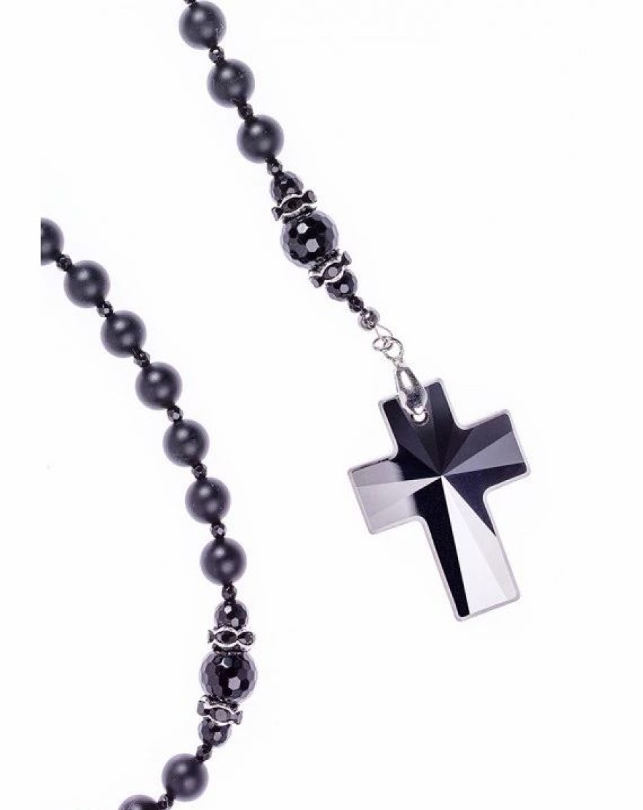 * Total Black Matte Onyx & Crucifix Rosary Black Strass Online