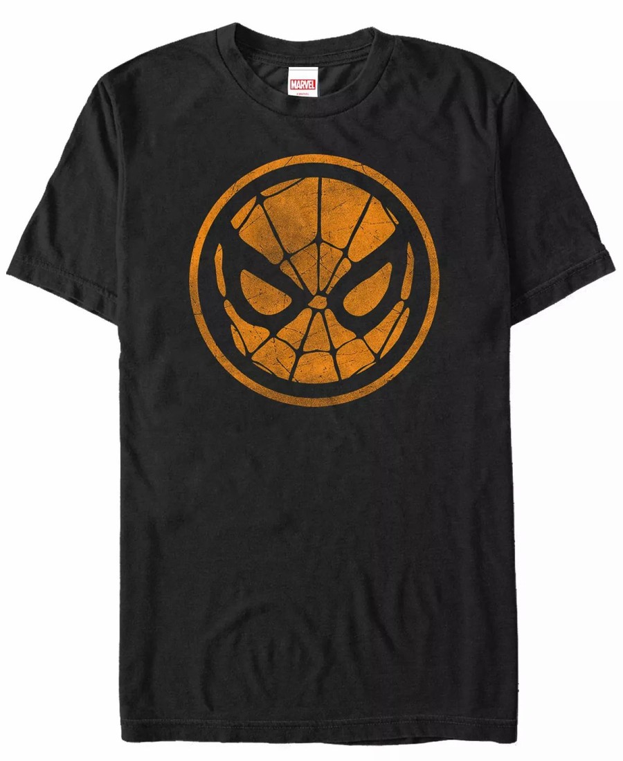 * Fifth Sun Marvel Men'S Spider-Man Distressed Orange Mask Logo Short Sleeve T-Shirt Black Best