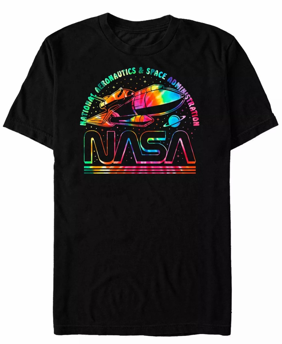 * Fifth Sun Nasa Men'S Rainbow Tie Dye Rocket Logo Short Sleeve T- Shirt Black Clearance