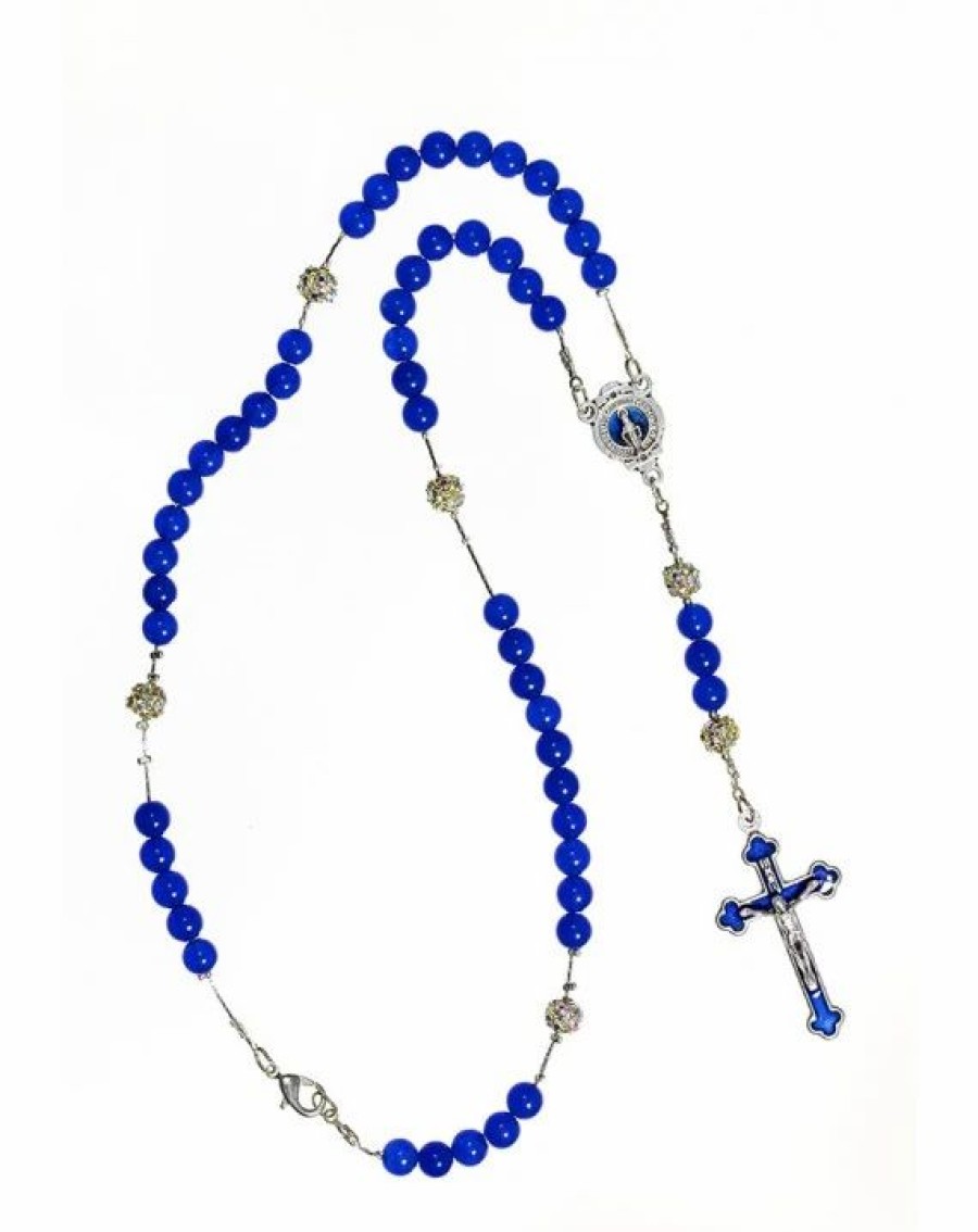 * Blue Agate And Strass Enamelled Crucifix Necklace Hot