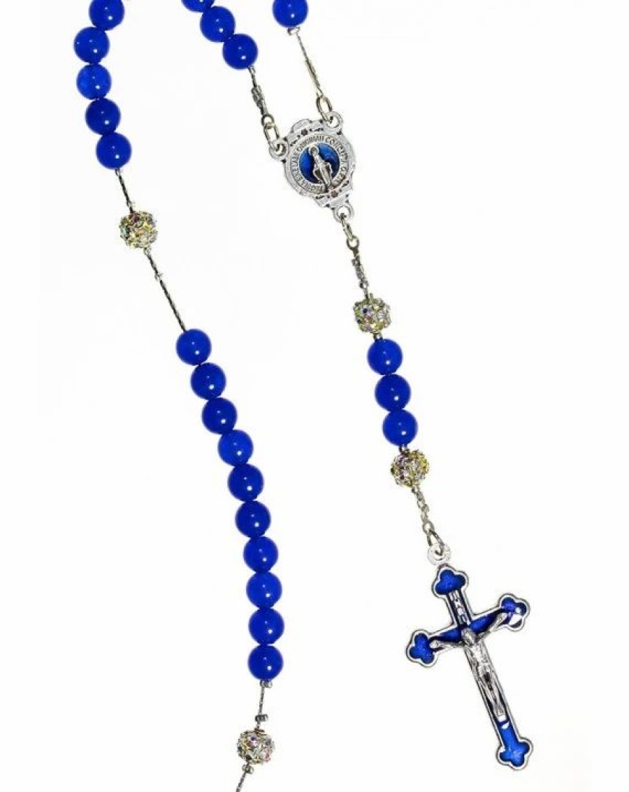 * Blue Agate And Strass Enamelled Crucifix Necklace Hot