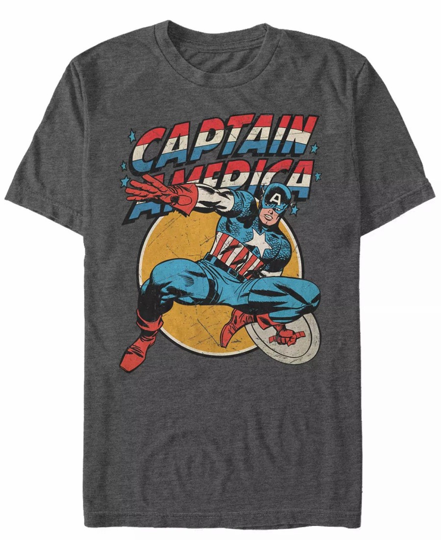 * Fifth Sun Marvel Men'S Comic Collection Retro Captain America Action Pose Short Sleeve T-Shirt Charcoal H Online