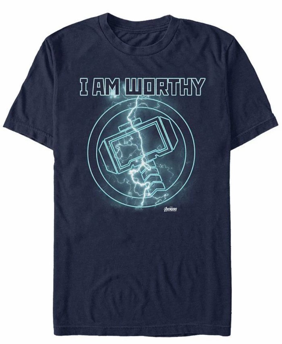 * Fifth Sun Marvel Men'S Avengers Endgame I Am Worthy Thor Lightning Logo, Short Sleeve T-Shirt Navy Best