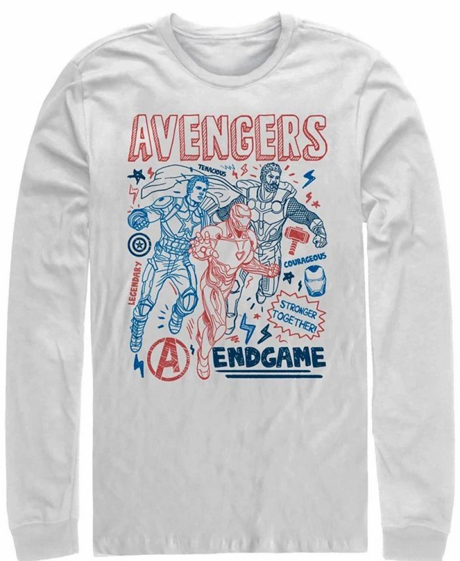 * Fifth Sun Marvel Men'S Avengers Endgame Stronger Together Doodle Sketch, Long Sleeve T-Shirt White Best