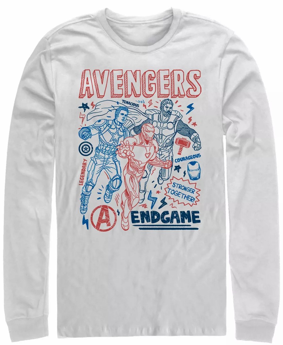 * Fifth Sun Marvel Men'S Avengers Endgame Stronger Together Doodle Sketch, Long Sleeve T-Shirt White Best