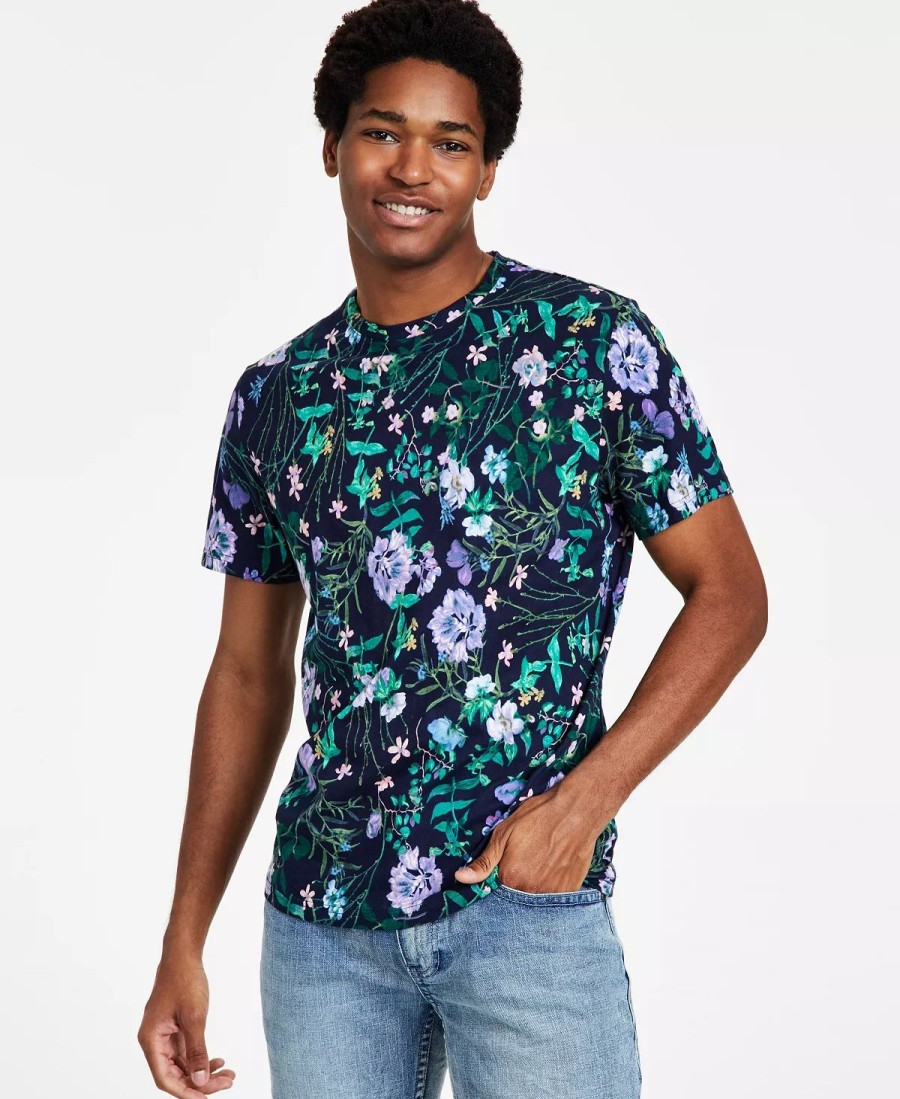 * Inc International Concepts Men'S Taslima Classic-Fit Short-Sleeve Floral T-Shirt, Created For Macy'S Basic Navy Hot