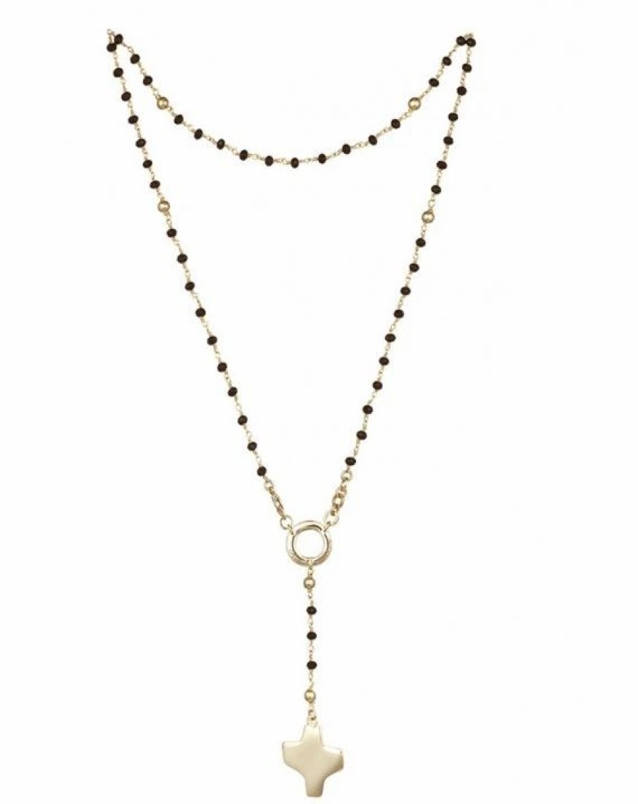 * Crystal Rosary Necklace Black Metal Gold Best