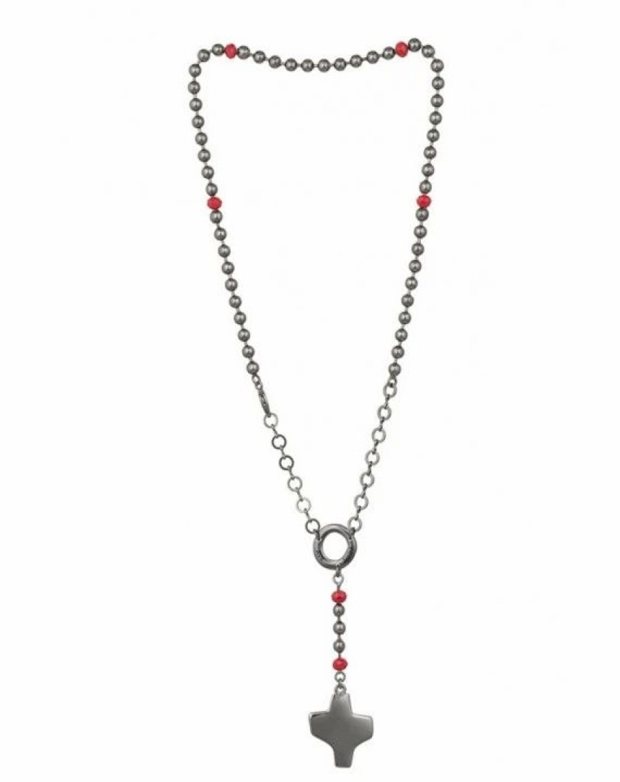 * Dark Metal Rosary Necklace Red Paters Hot