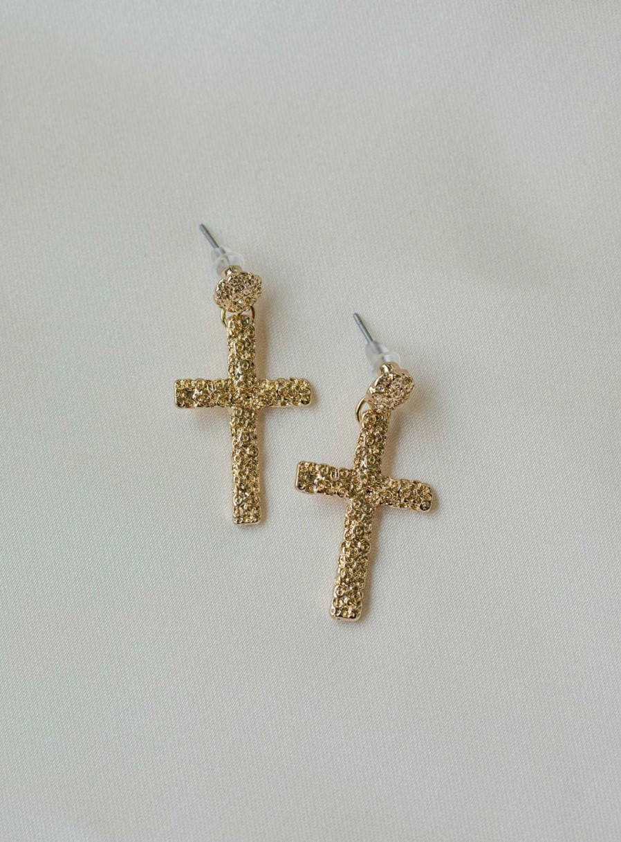 * Princess Polly Lower Impact Edwards Cross Earrings Gold Hot