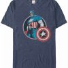 * Fifth Sun Marvel Men'S Comic Collection Retro Captain America Smiling Short Sleeve T-Shirt Navy Heath Best