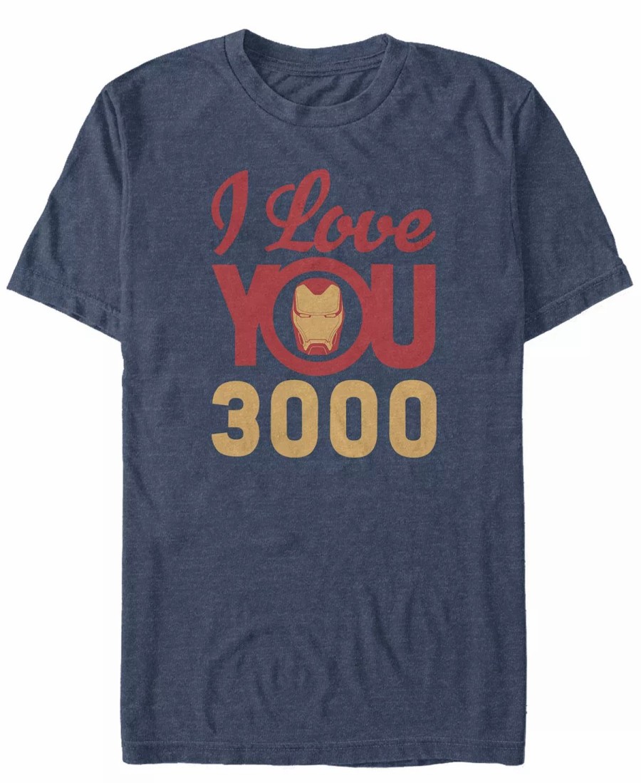 * Fifth Sun Marvel Men'S Avengers Endgame Iron Man Face I Love You 3000, Short Sleeve T-Shirt Navy Heath New