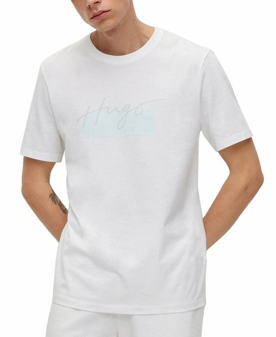 * Hugo Ugo Boss Men'S Dastillo Signature Logo T-Shirt, Created For Macy'S White New